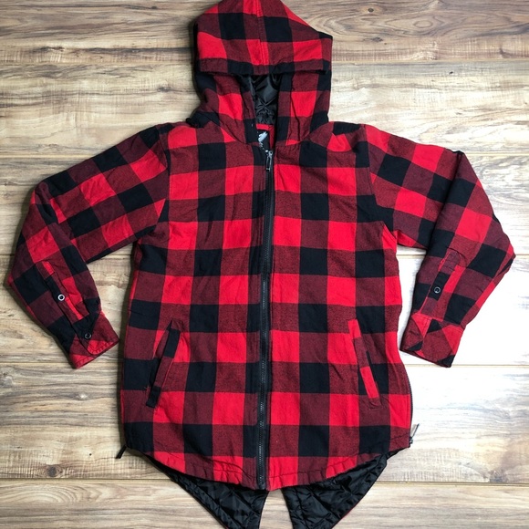 red and black square jacket